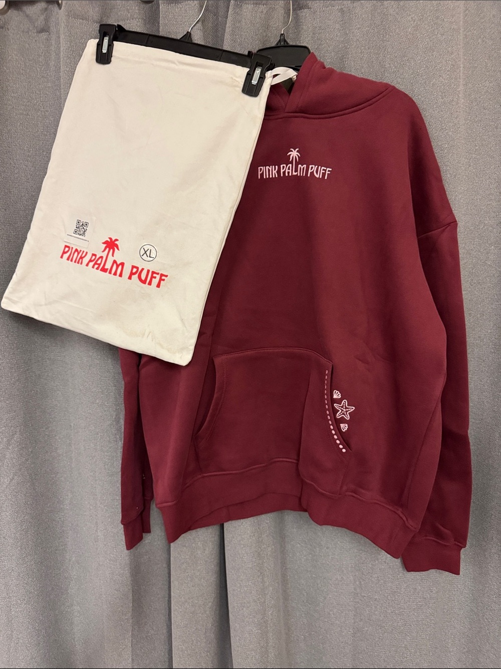 Pink Palm Puff Women's Maroon Hoodie
